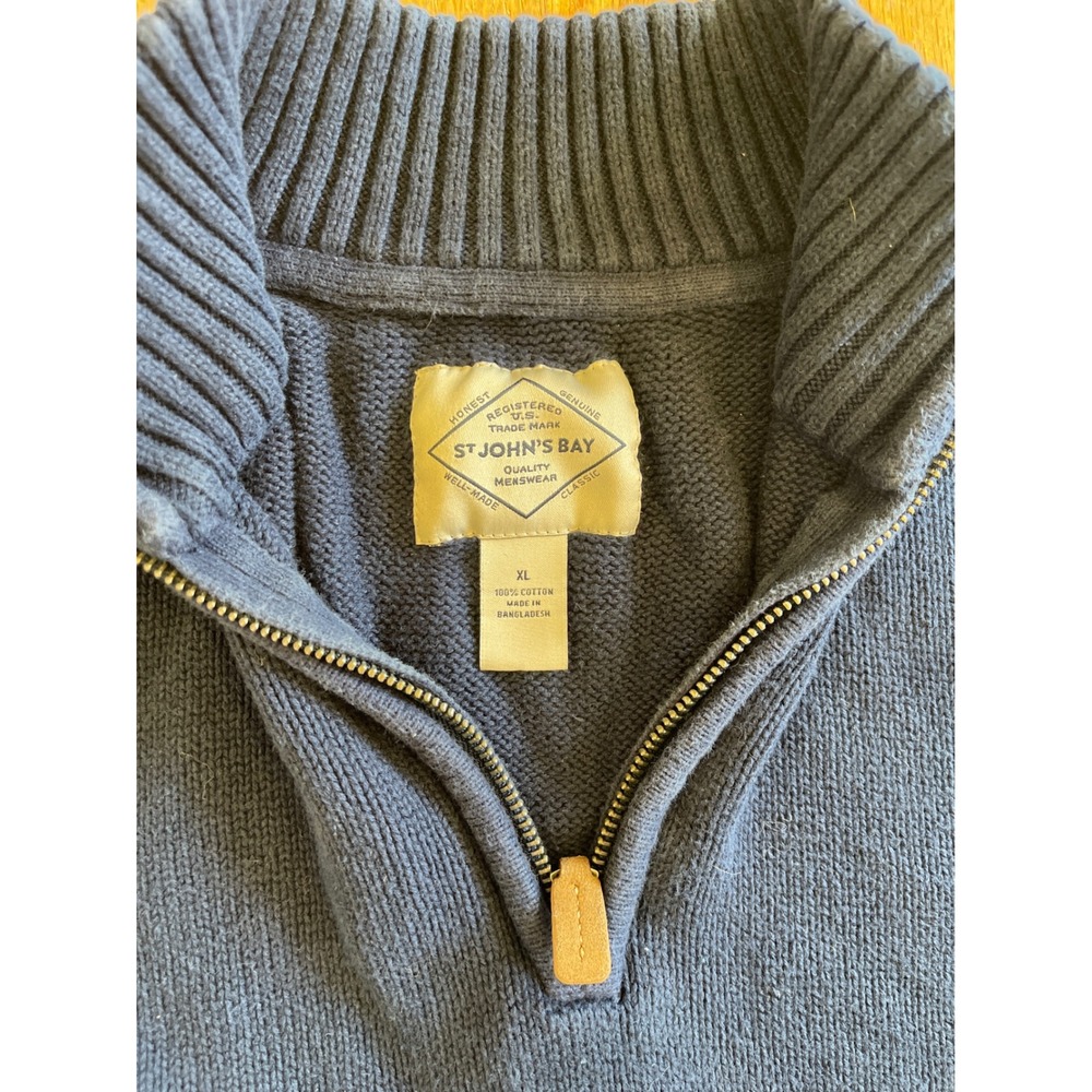 St Johns Bay Mens XL Navy Blue Cotton Quarter Zip Pullover Sweater‎ Mock Neck - Picture 3 of 8